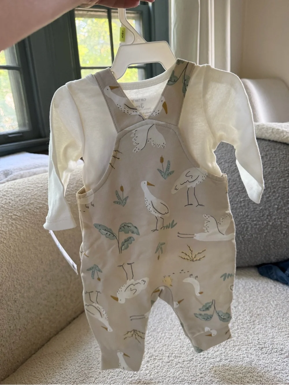 NWT Carter's Cream Seagull Print Overalls with Cream Top